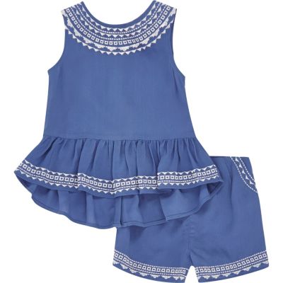 Mini girls blue Aztec top and shorts outfit